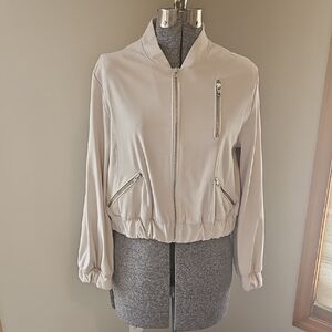 CHASER Faux Suede Beige Cropped Bomber Jacket